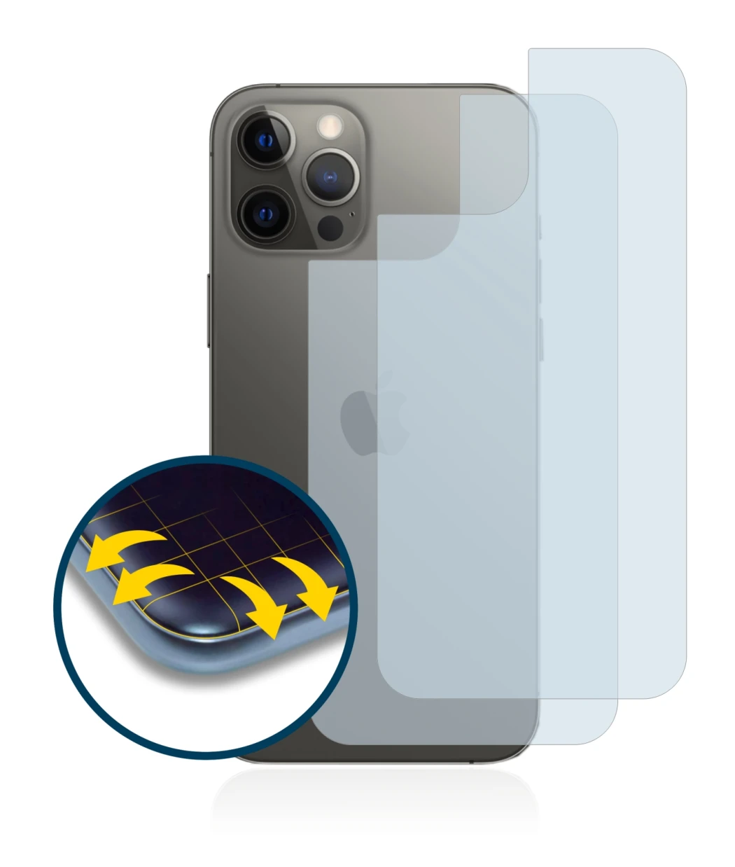 Image of the device Apple iPhone 12 Pro Max (Back) with a wide variety of screen protectors.