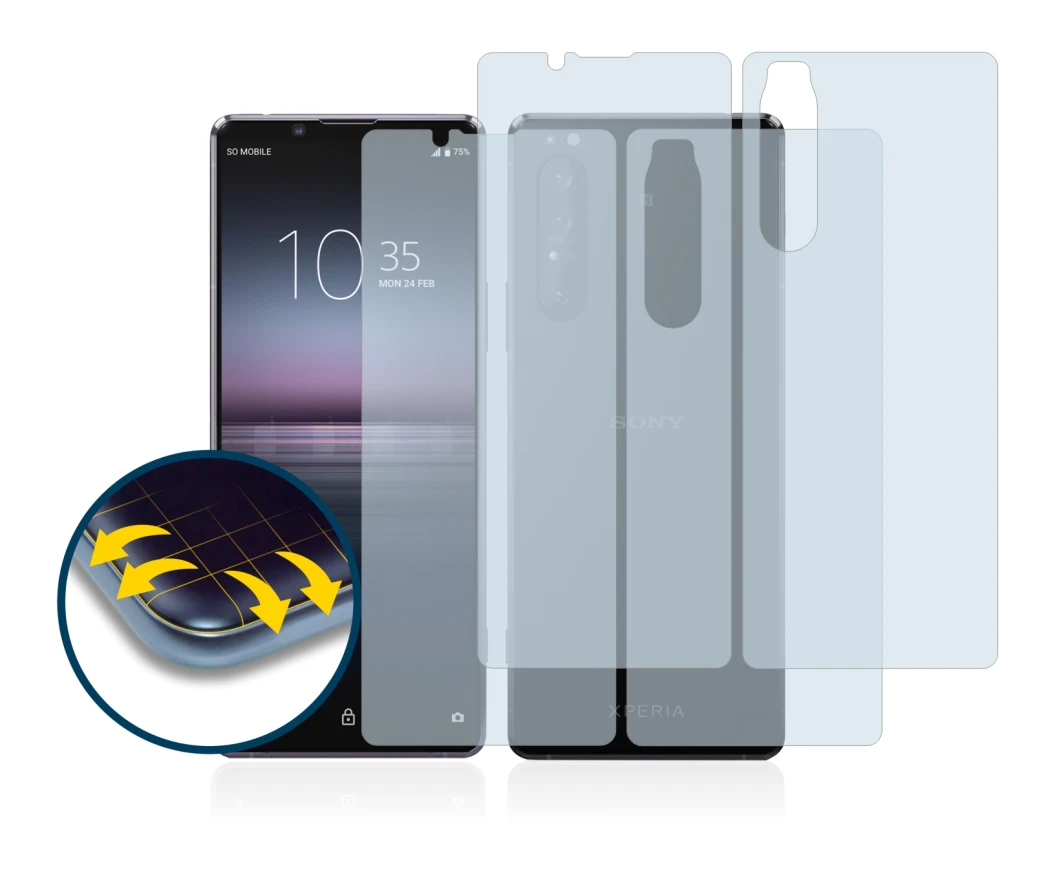 Image of the device Sony Xperia 1 II (Front+Back) with a wide variety of screen protectors.