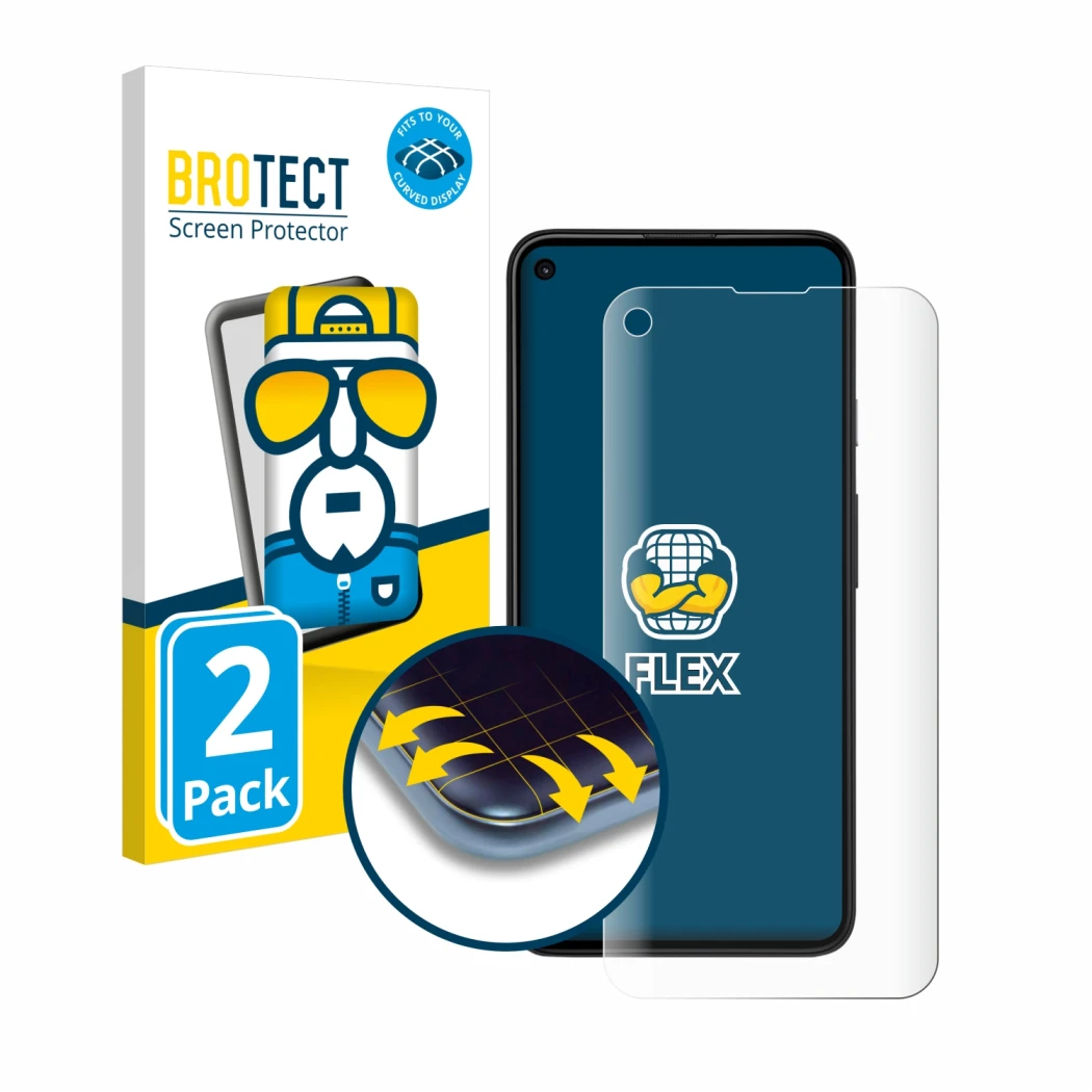 Front side of a product packaging with the brand logo BROTECT. Next to it is the device Google Pixel 4a 5G shown with the corr