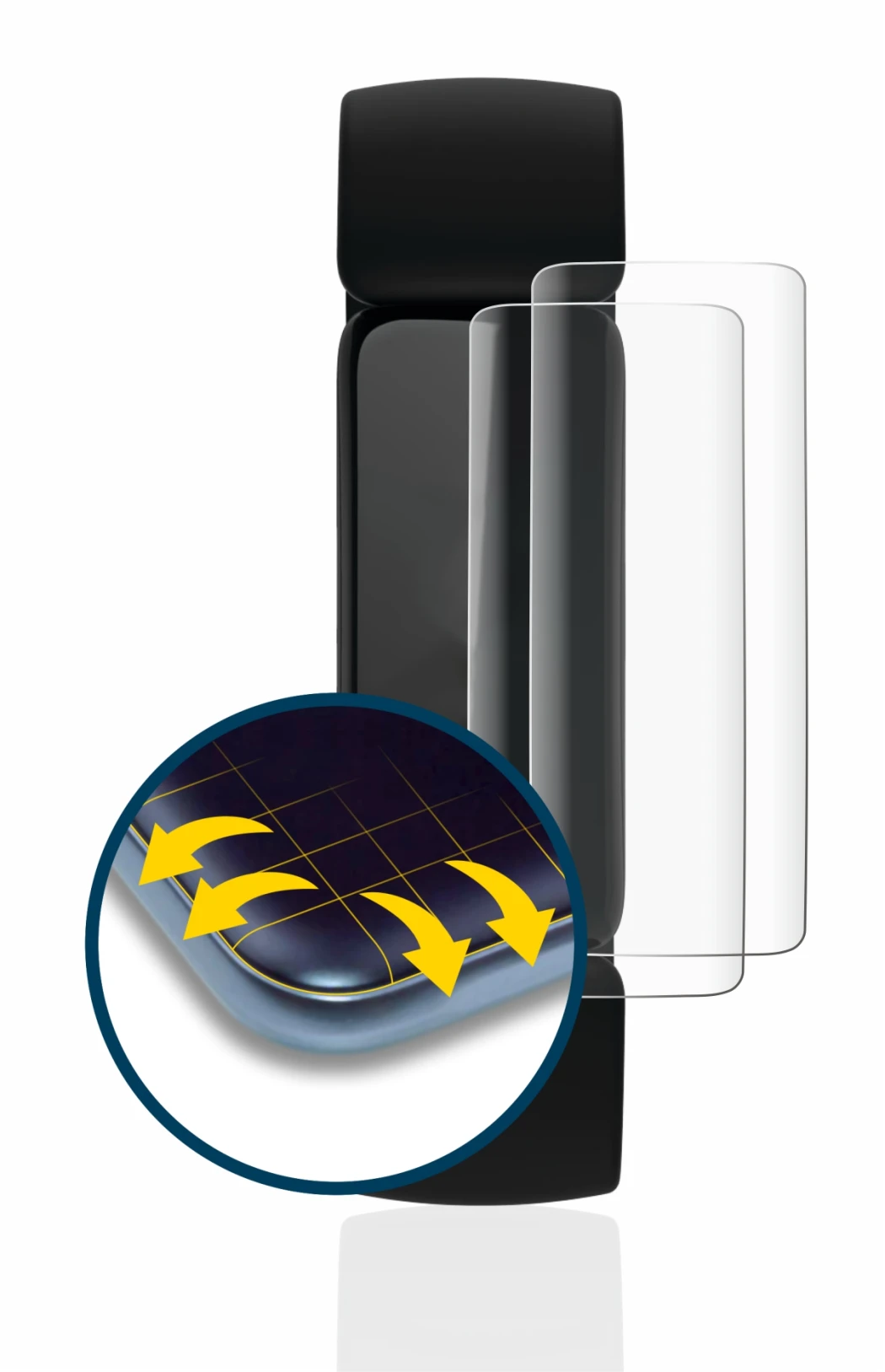 Image of the device Fitbit Inspire 2 with a wide variety of screen protectors.