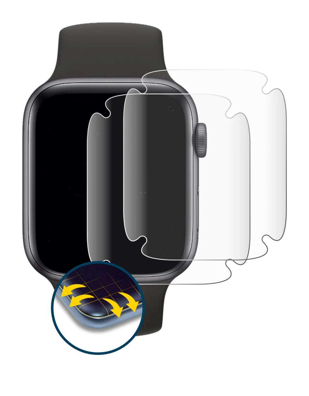 Image of the device Apple Watch SE (40 mm) with a wide variety of screen protectors.