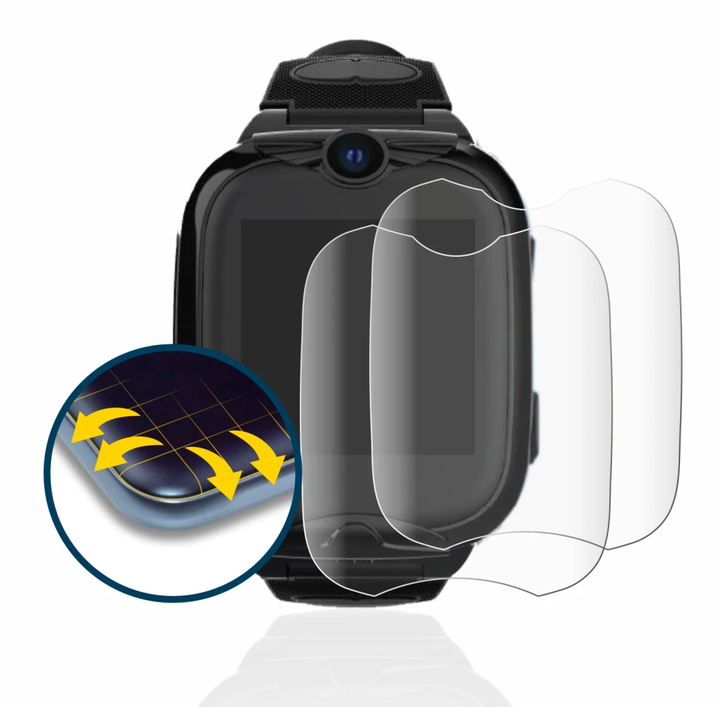 Image of the device Xplora Go 2 with a wide variety of screen protectors.