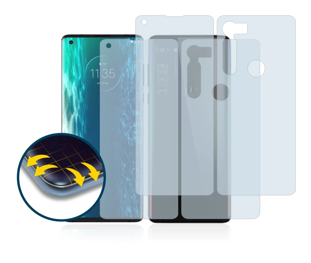 Image of the device Motorola Edge (Front+Back) with a wide variety of screen protectors.