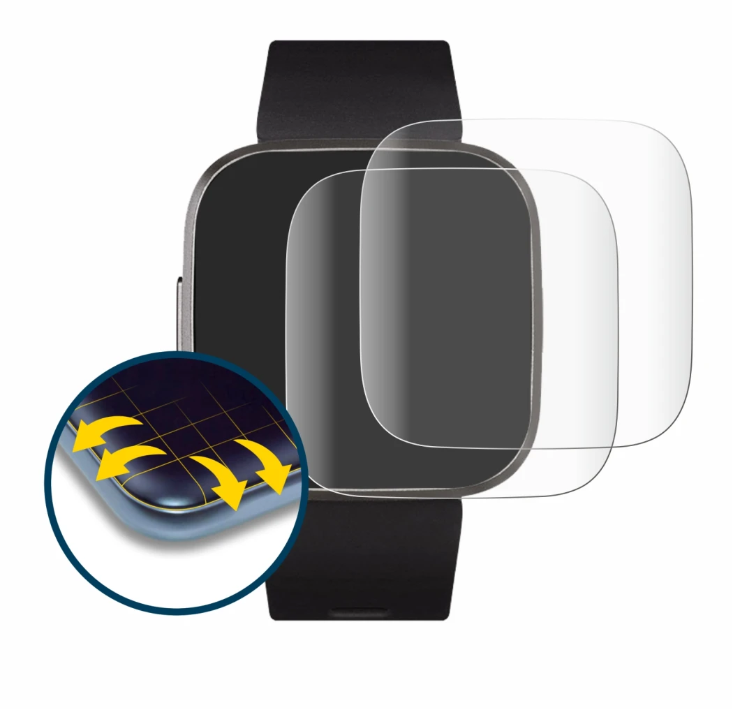 Image of the device Fitbit Versa 2 Special Edition with a wide variety of screen protectors.
