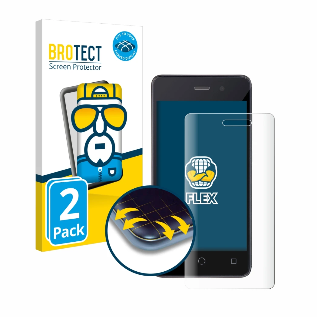 Front side of a product packaging with the brand logo BROTECT. Next to it is the device Omnipod Dash shown with the correspond