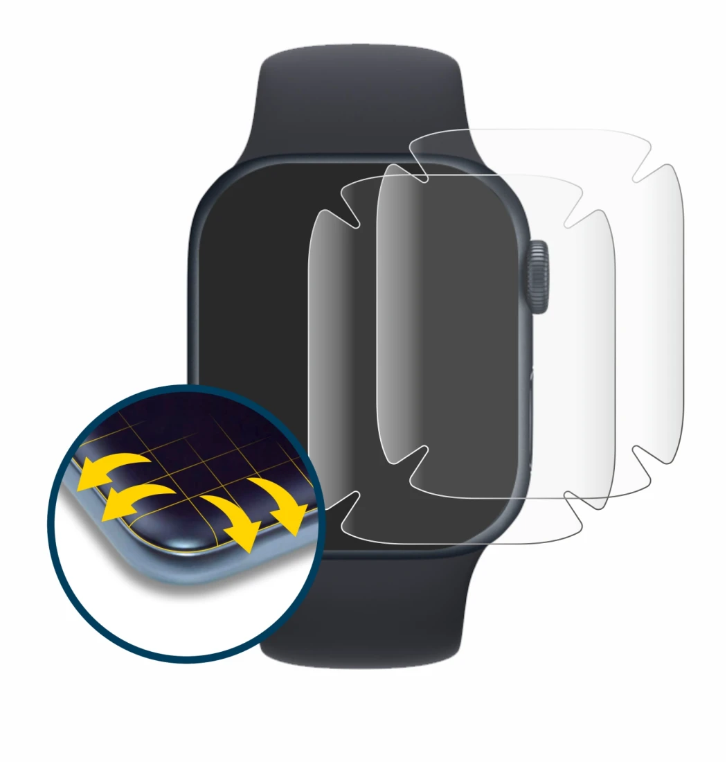 Image of the device Apple Watch Series 7 (41 mm) with a wide variety of screen protectors.