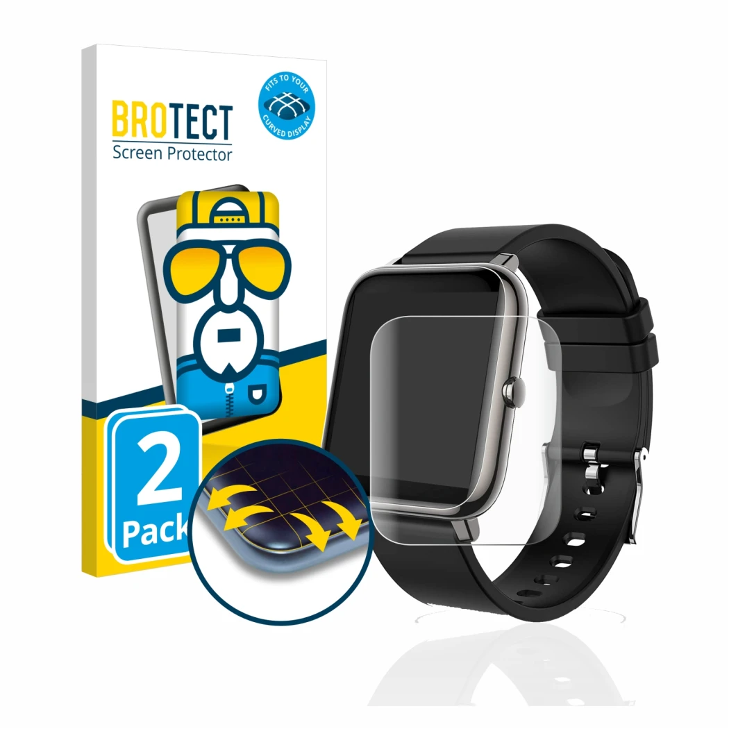 Front side of a product packaging with the brand logo BROTECT. Next to it is the device Popglory P22 shown with the correspond