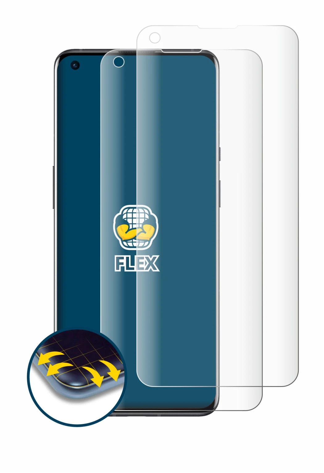 Image of the device OnePlus 9 Pro with a wide variety of screen protectors.