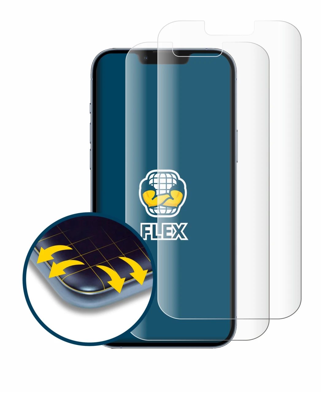 Image of the device Apple iPhone 13 Pro Max with a wide variety of screen protectors.