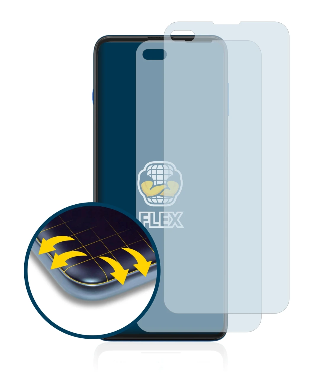 Image of the device Motorola G100 with a wide variety of screen protectors.