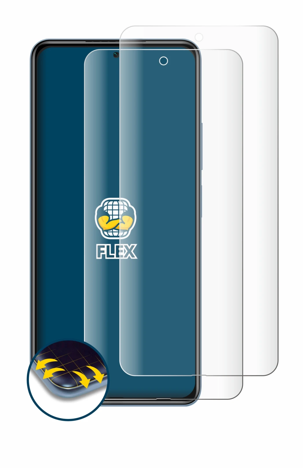 Image of the device Xiaomi Poco F3 with a wide variety of screen protectors.