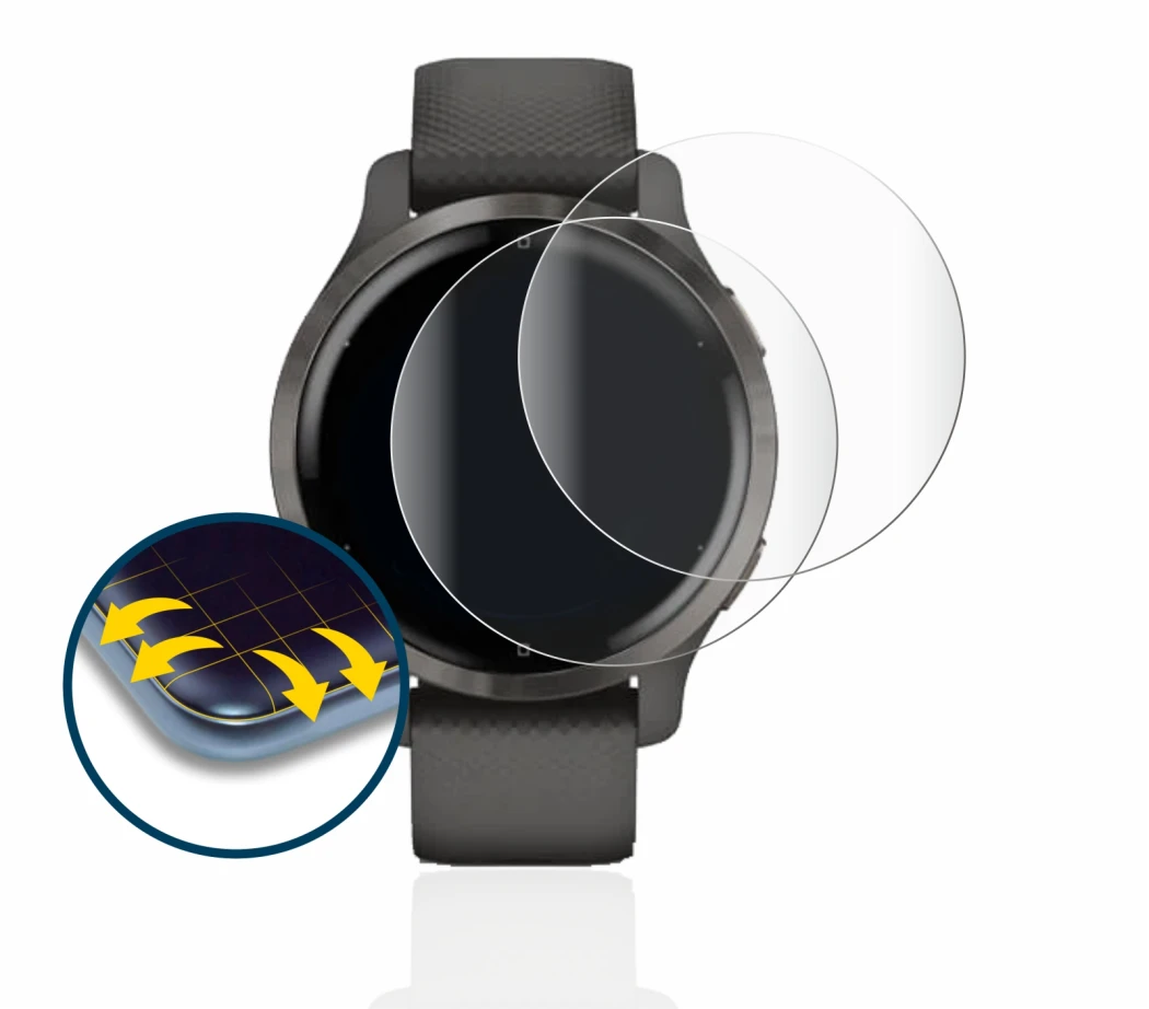 Image of the device Garmin Venu 2S with a wide variety of screen protectors.