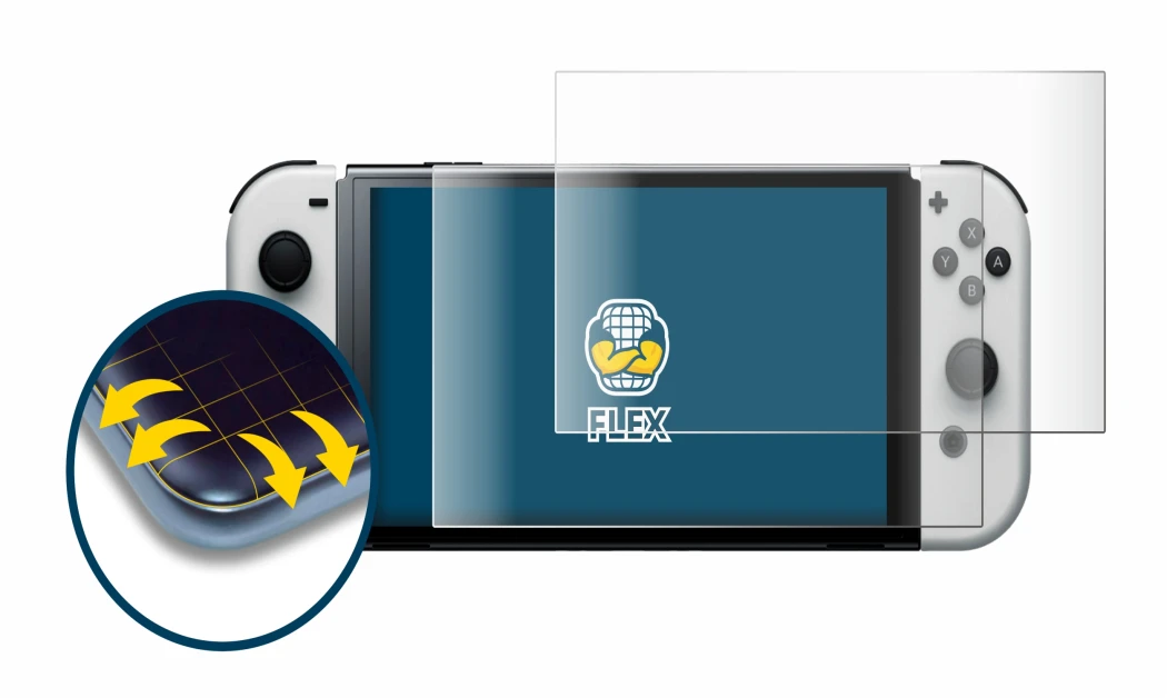 Image of the device Nintendo Switch OLED-Modell with a wide variety of screen protectors.