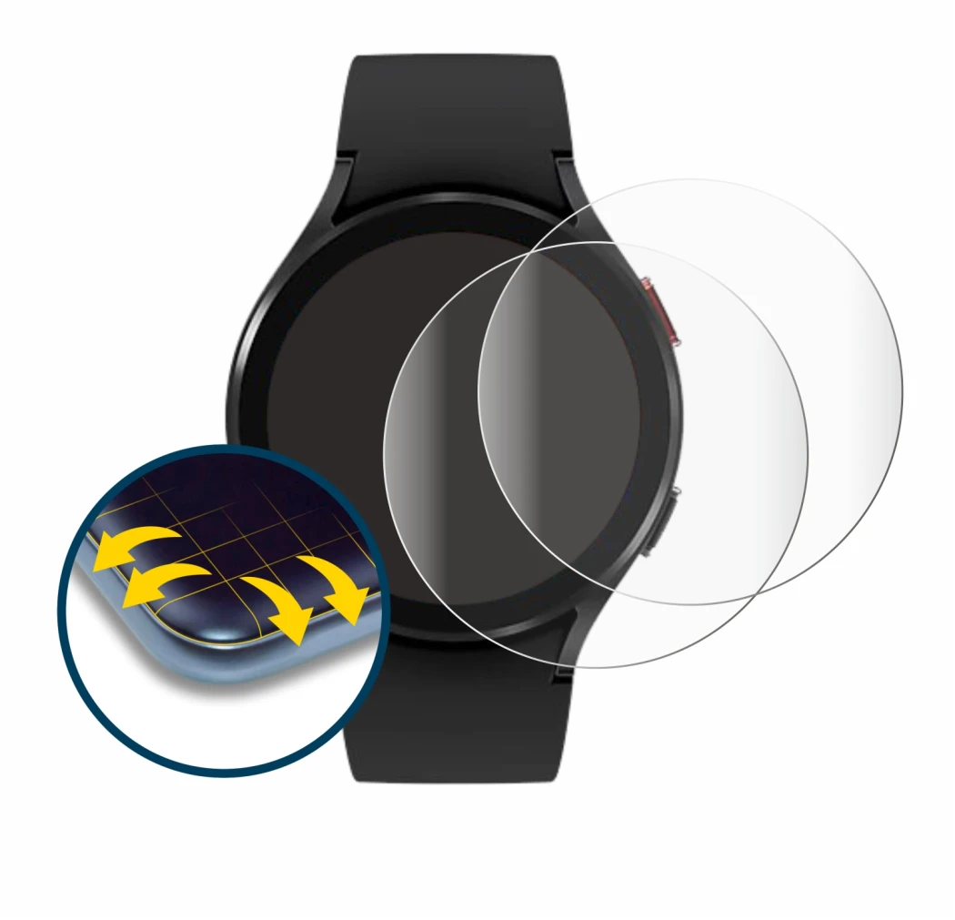 Image of the device Samsung Galaxy Watch 4 (44mm) with a wide variety of screen protectors.