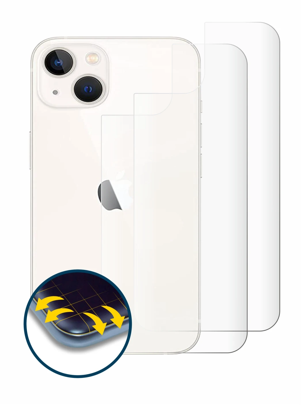 Image of the device Apple iPhone 13 (Back) with a wide variety of screen protectors.