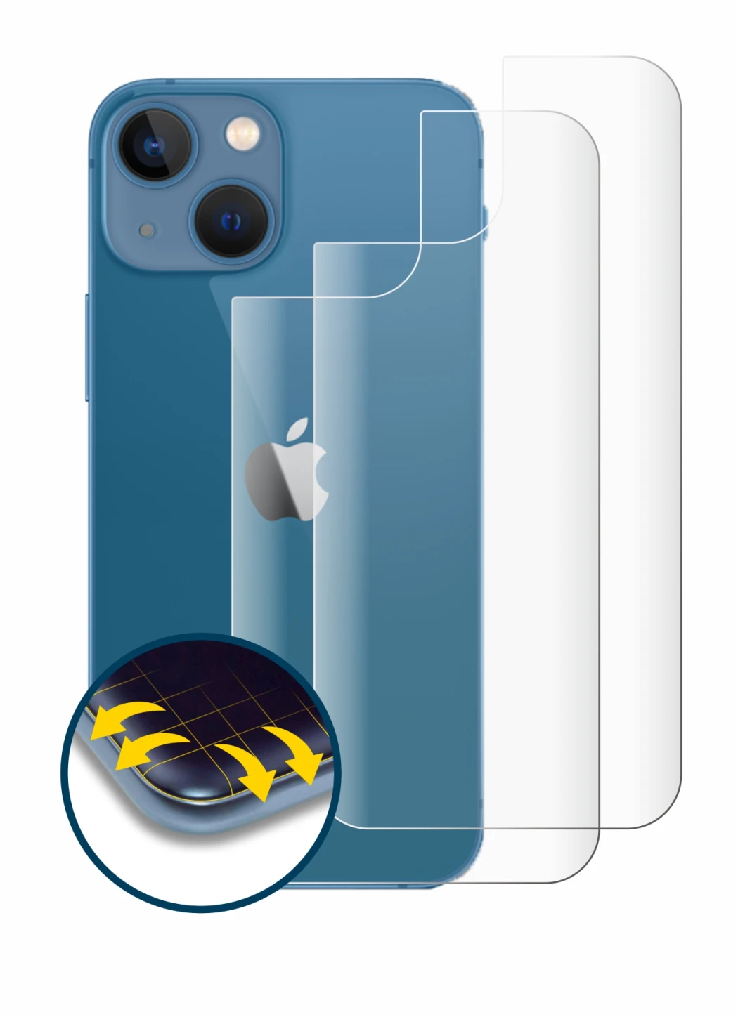 Image of the device Apple iPhone 13 mini (Back) with a wide variety of screen protectors.