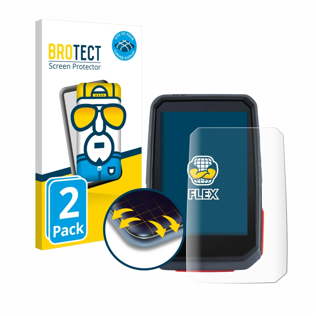 Front side of a product packaging with the brand logo BROTECT. Next to it is the device Sigma ROX 4.0 shown with the correspon