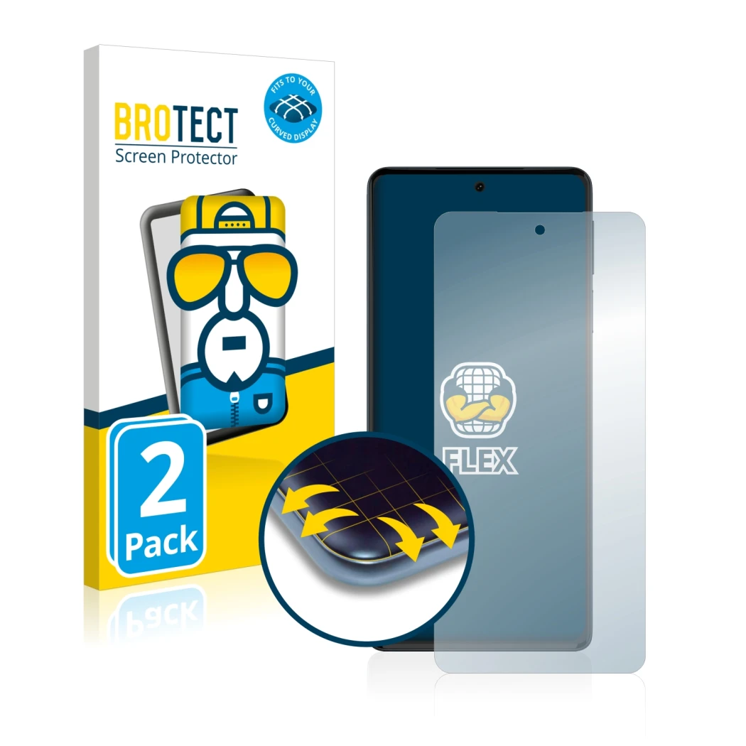 Front side of a product packaging with the brand logo BROTECT. Next to it is the device Motorola Edge 30 Pro shown with the co