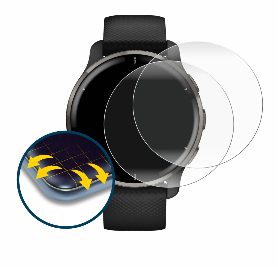 Image of the device Garmin Venu 2 Plus with a wide variety of screen protectors.