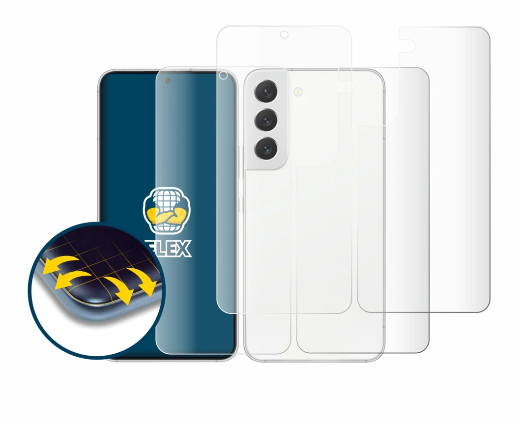 Image of the device Samsung Galaxy S22 5G (Front+Back) with a wide variety of screen protectors.
