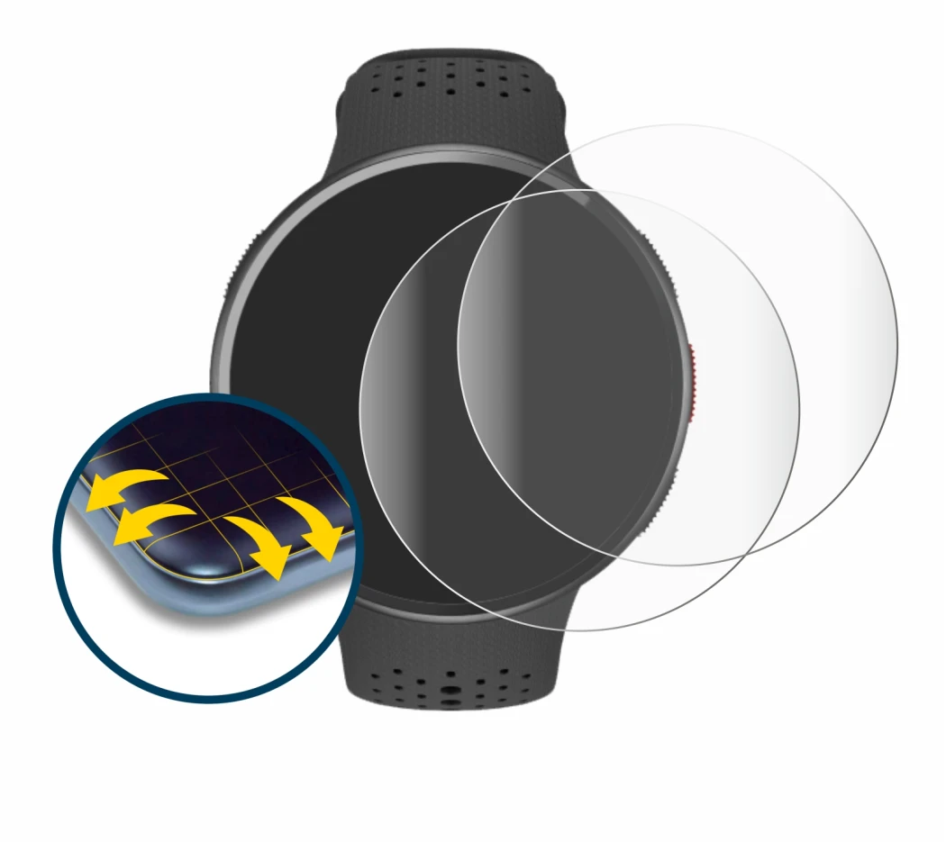 Image of the device Polar Pacer Pro with a wide variety of screen protectors.