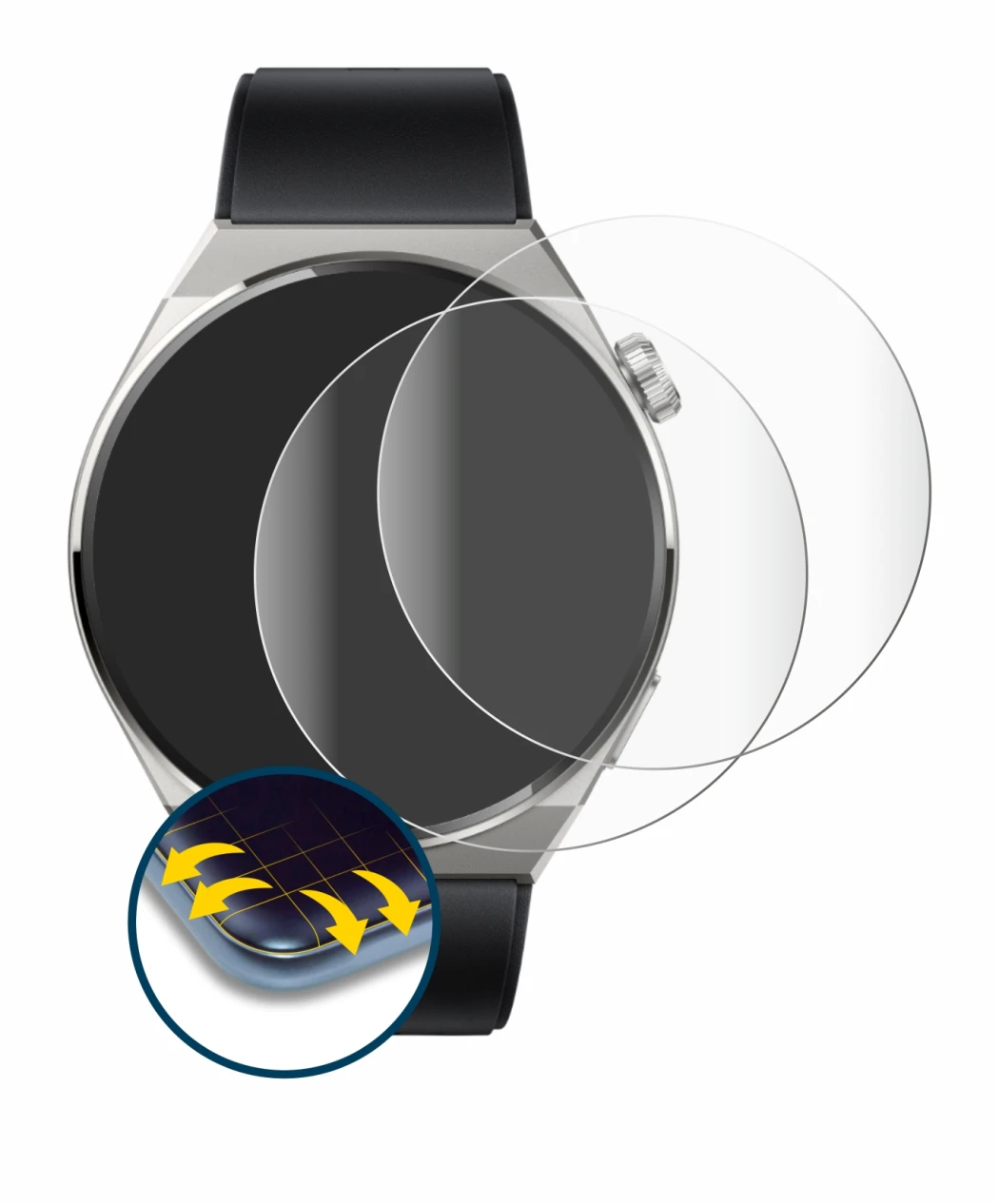 Image of the device Huawei Watch GT 3 Pro Titanium (46mm) with a wide variety of screen protectors.