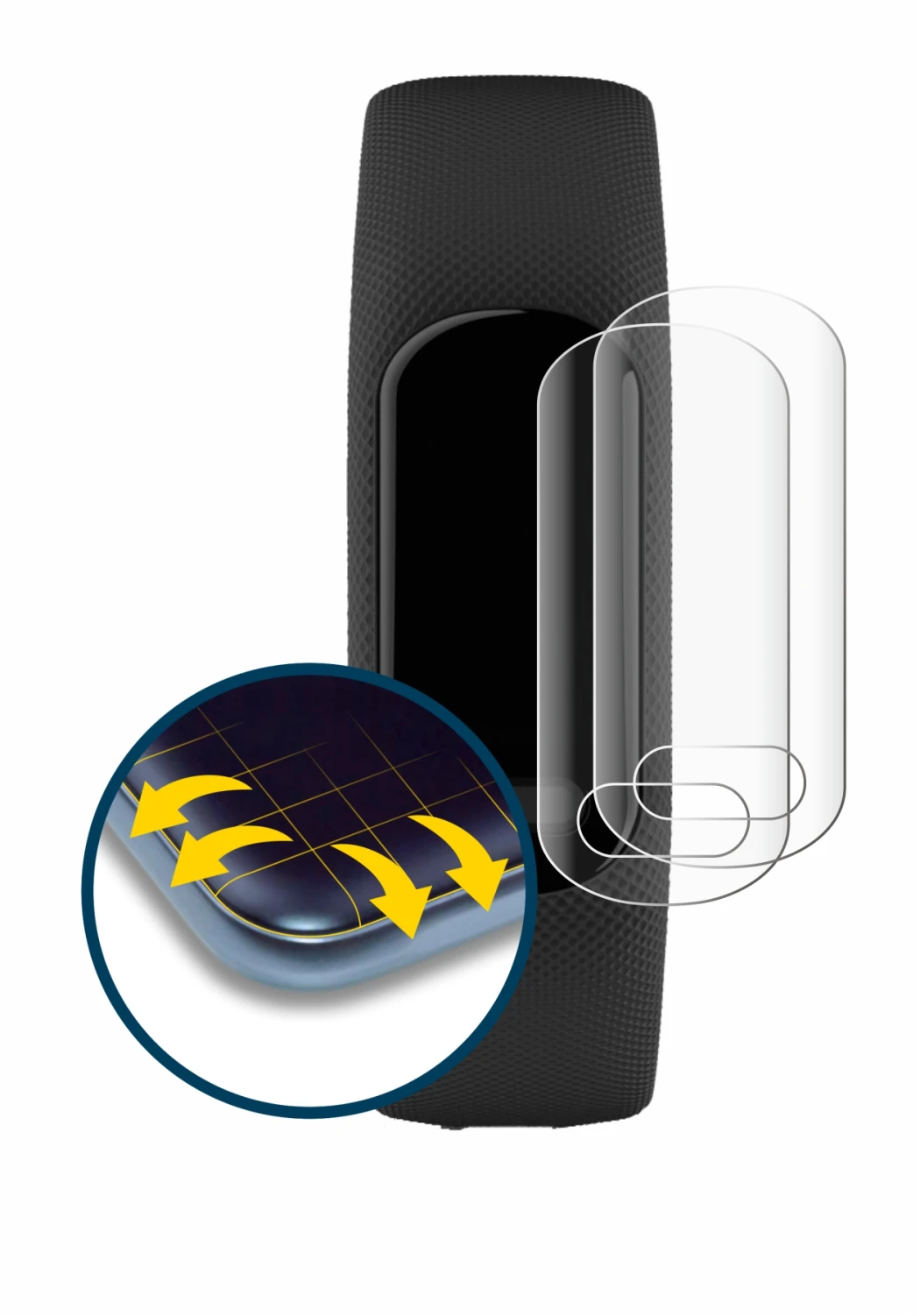 Image of the device Garmin Vivosmart 5 with a wide variety of screen protectors.