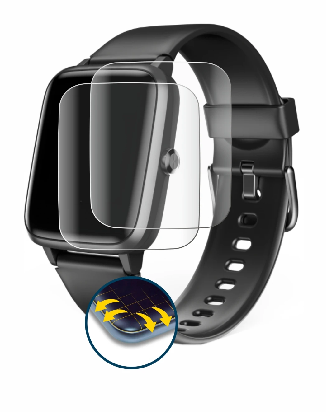 Image of the device Hama Fit Watch 5910 with a wide variety of screen protectors.