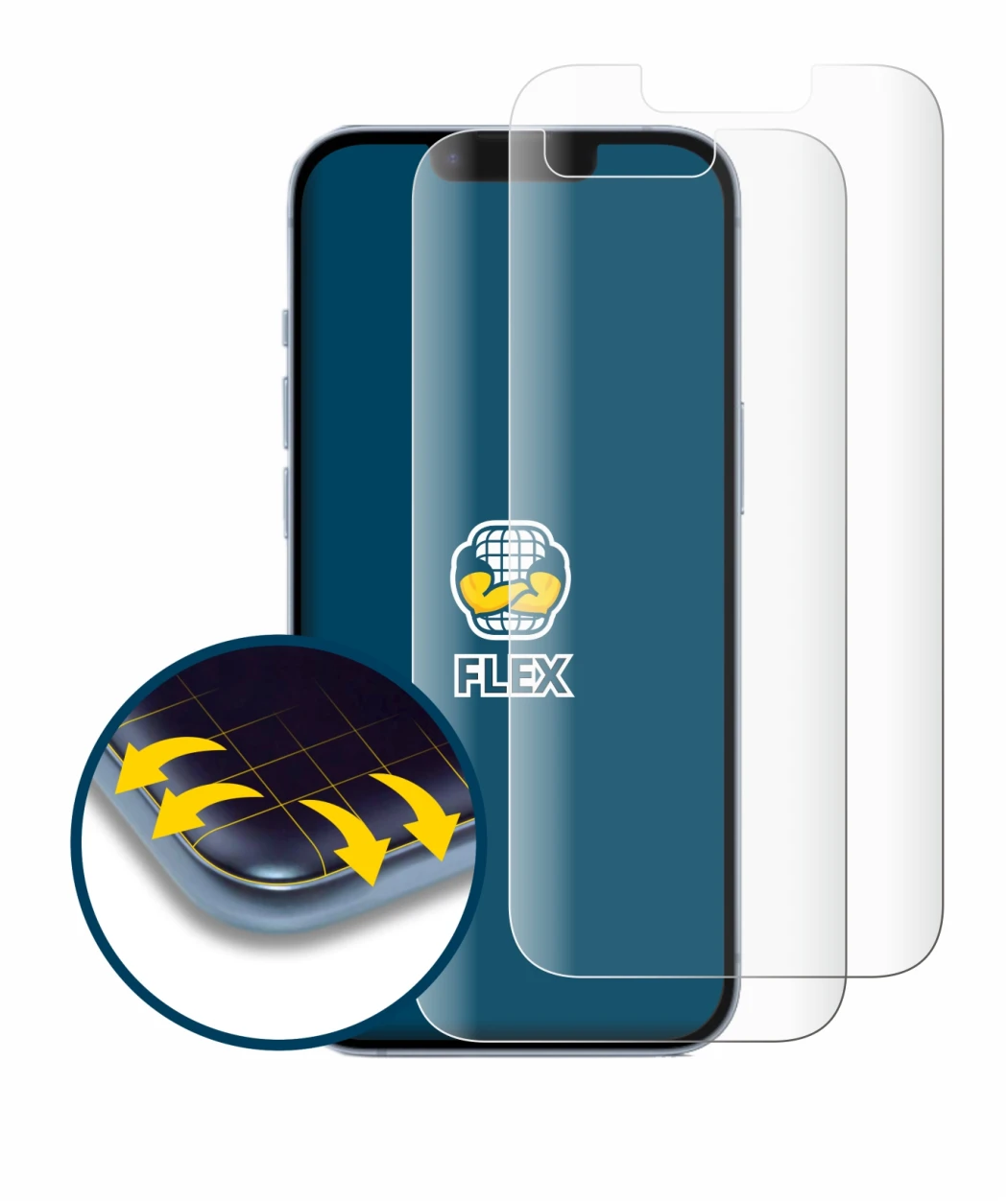 Image of the device Apple iPhone 14 with a wide variety of screen protectors.