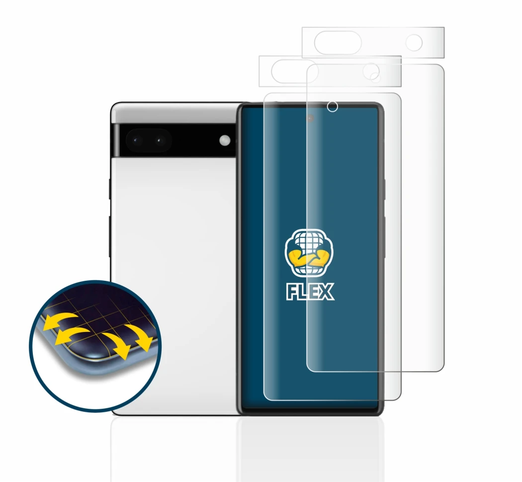 Image of the device Google Pixel 6a (Front+Camera) with a wide variety of screen protectors.