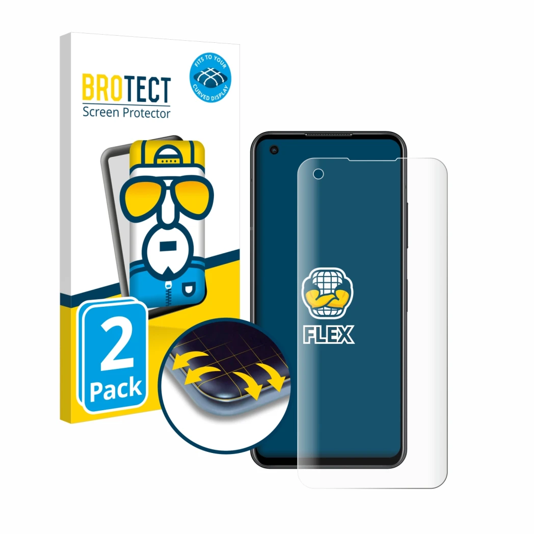 Front side of a product packaging with the brand logo BROTECT. Next to it is the device ASUS ZenFone 9 shown with the correspo