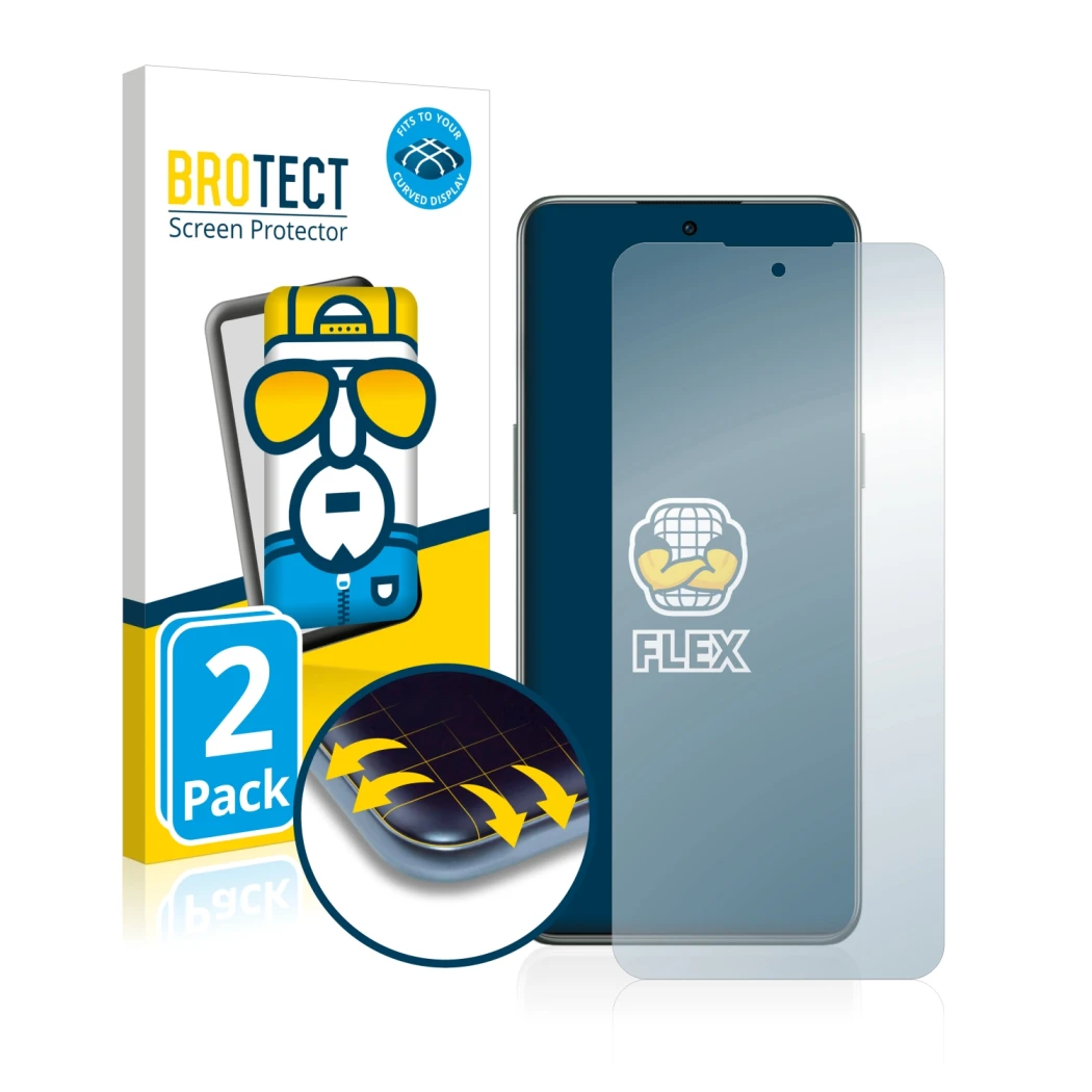 Front side of a product packaging with the brand logo BROTECT. Next to it is the device OnePlus 10T 5G shown with the correspo
