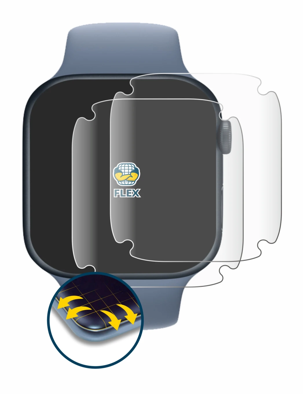 Image of the device Apple Watch Series 8 (45 mm) with a wide variety of screen protectors.
