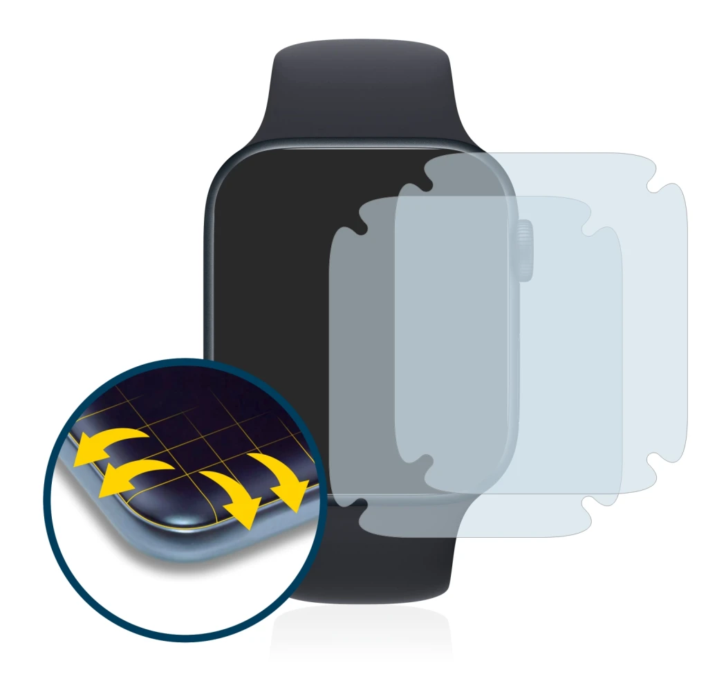 Image of the device Apple Watch SE 2022 (44 mm) with a wide variety of screen protectors.