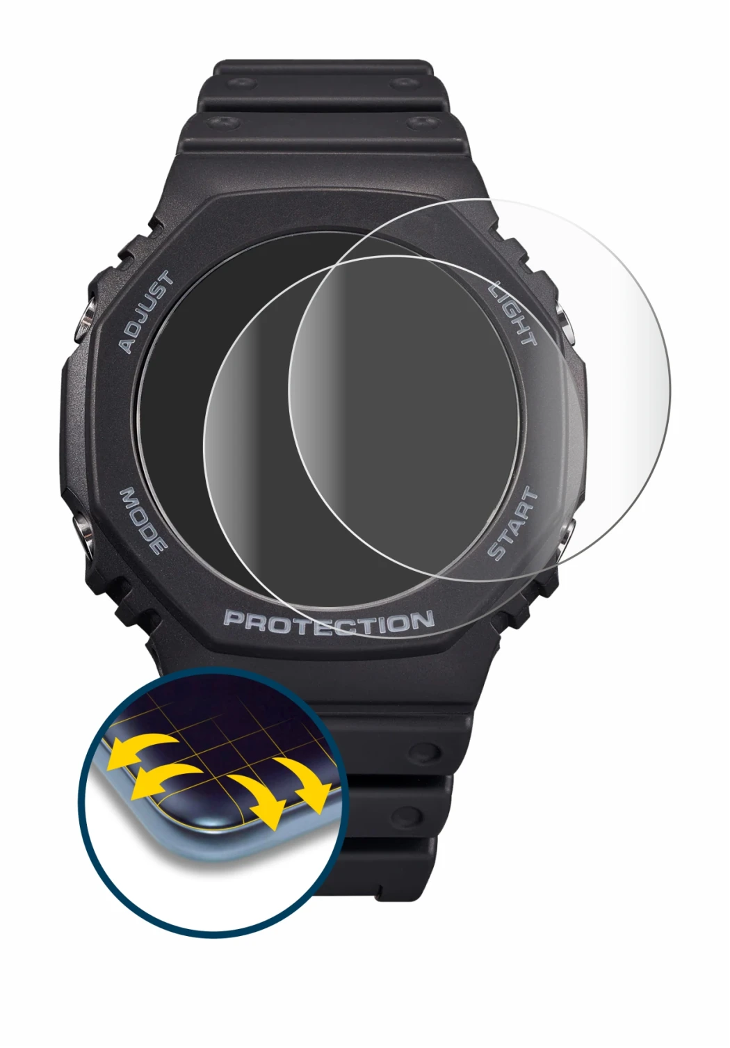 Image of the device Casio G-Shock GA-B2100 with a wide variety of screen protectors.