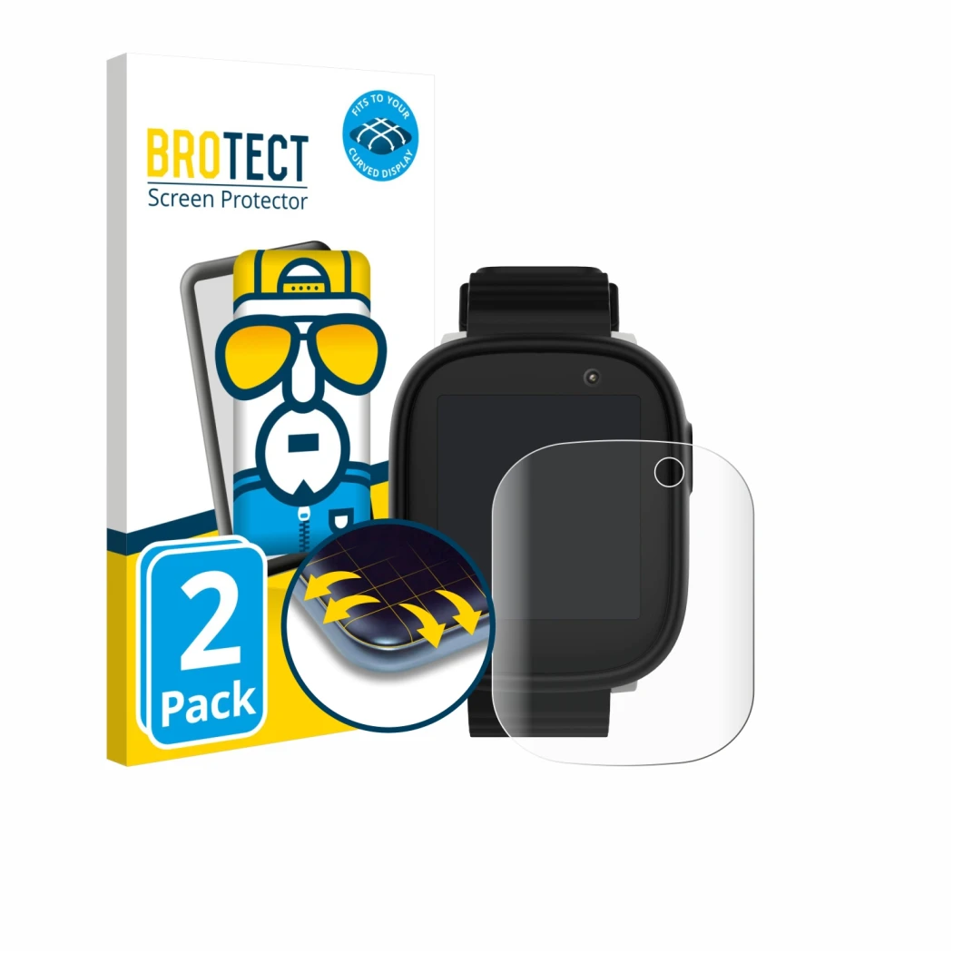 Front side of a product packaging with the brand logo BROTECT. Next to it is the device Xplora X6 Play 2022 (1st generation) s