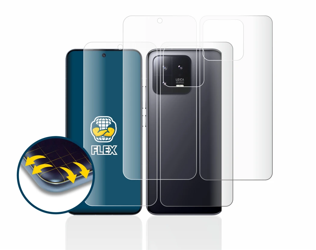 Image of the device Xiaomi 13 (Front+Back) with a wide variety of screen protectors.