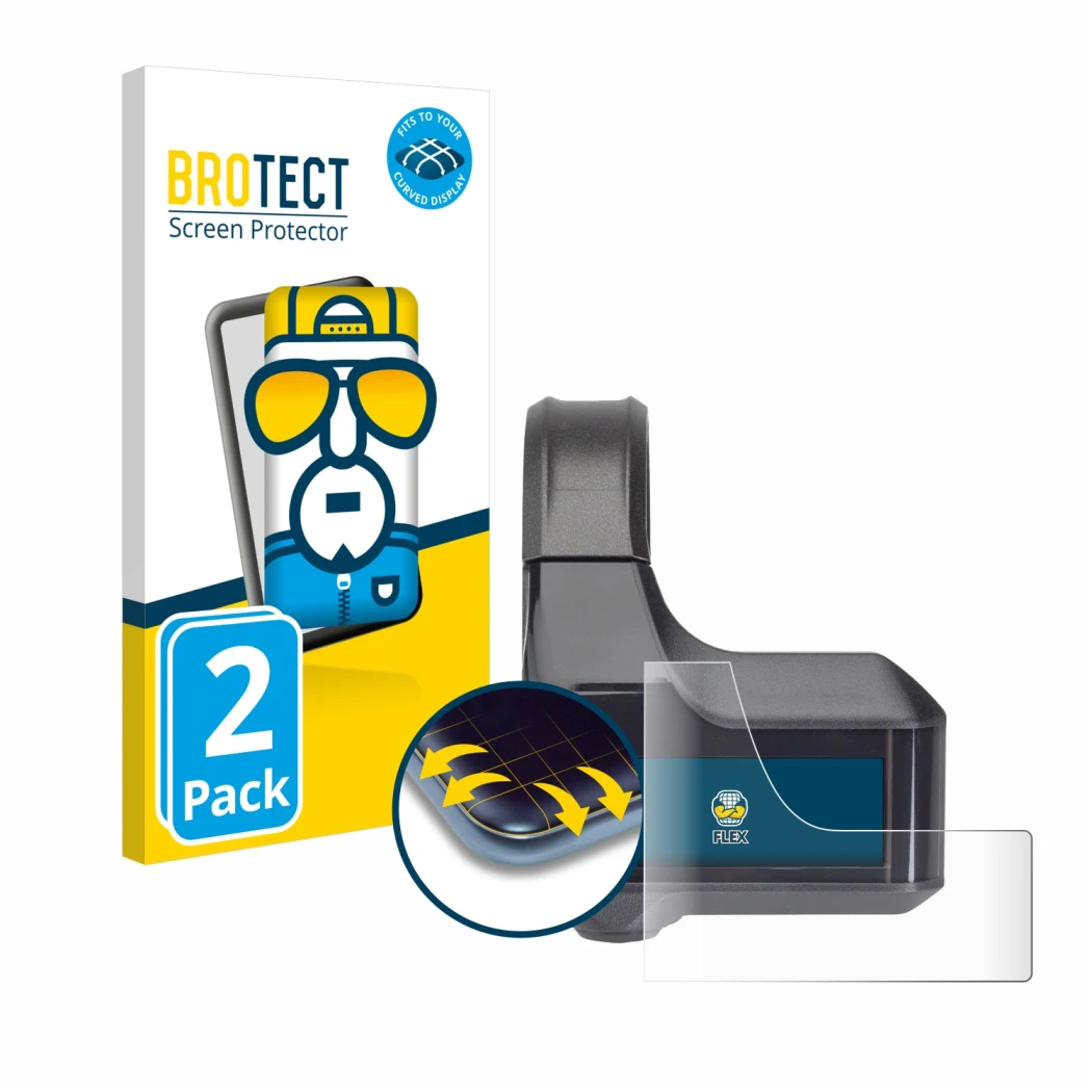 Front side of a product packaging with the brand logo BROTECT. Next to it is the device Shimano Steps SC-E7000 shown with the