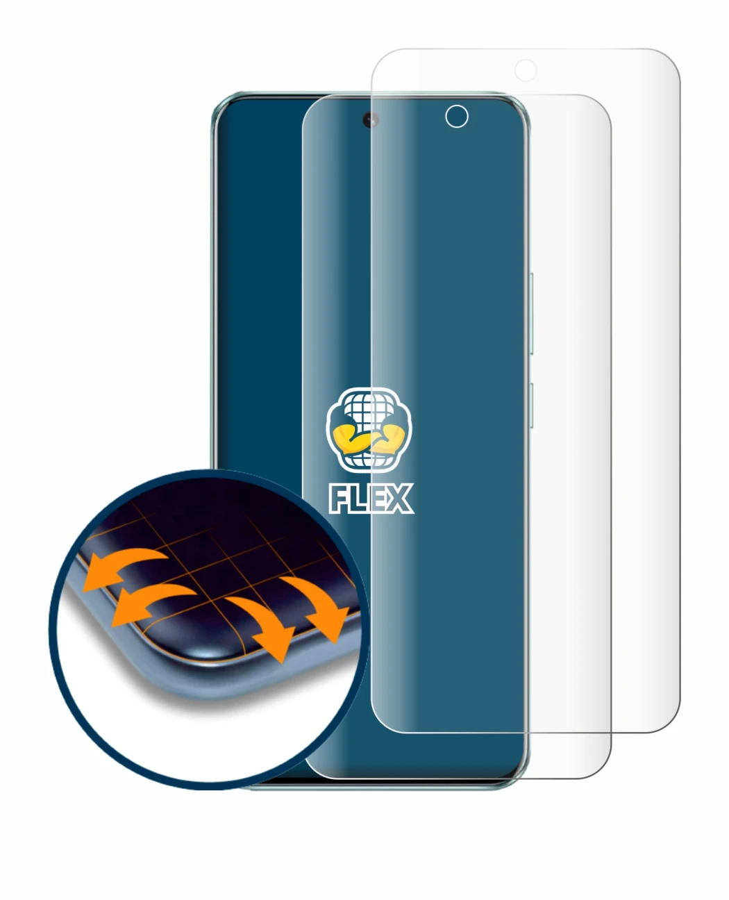 Image of the device Honor 90 with a wide variety of screen protectors.