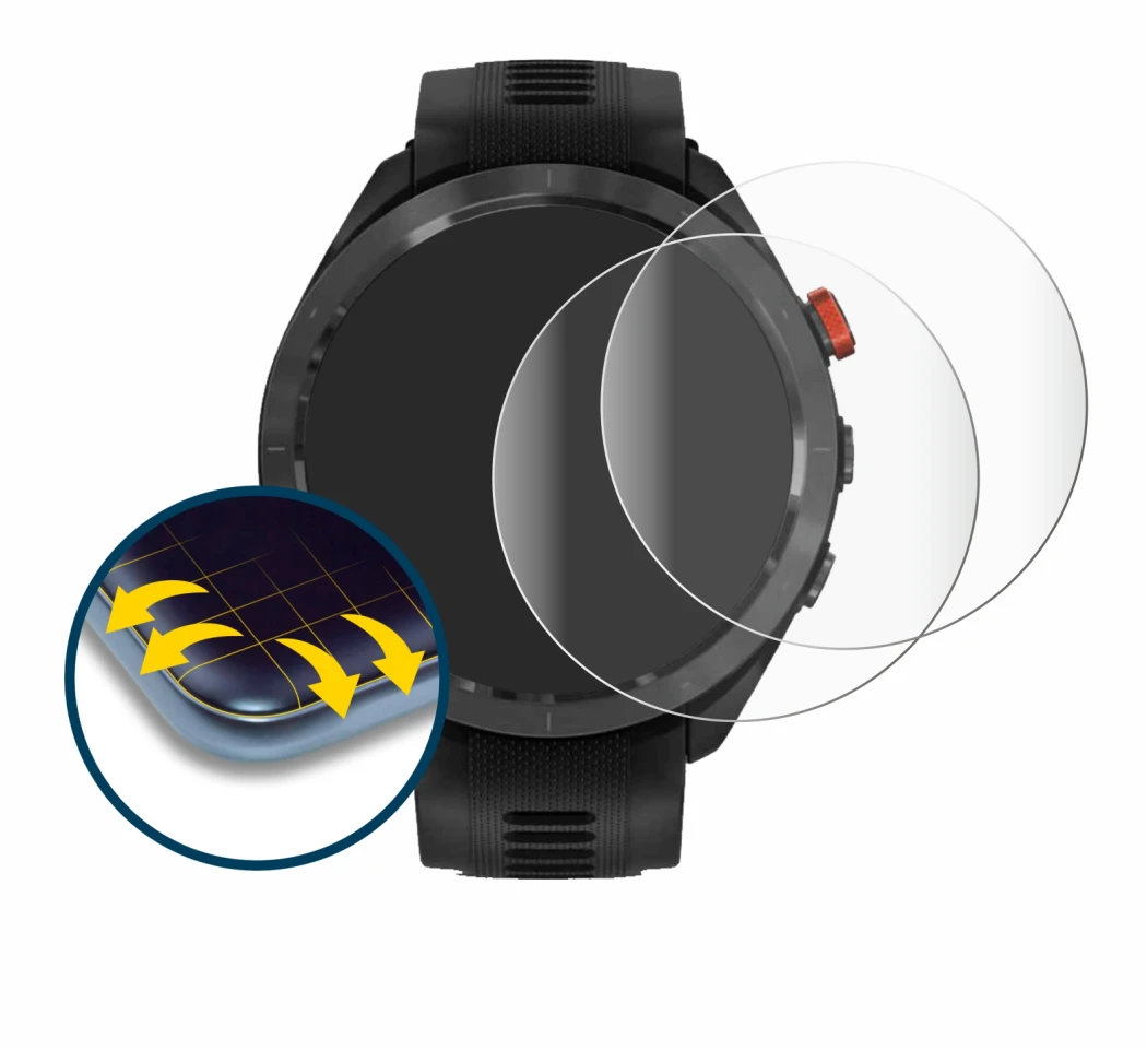 Image of the device Garmin Approach S70 (47 mm) with a wide variety of screen protectors.
