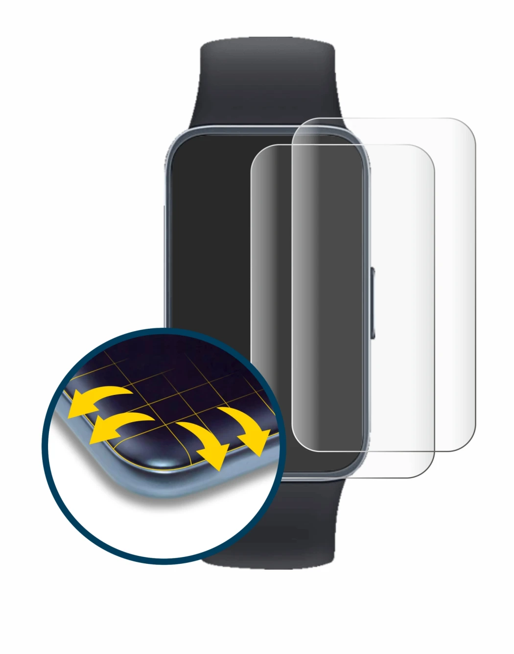 Image of the device Huawei Band 8 with a wide variety of screen protectors.