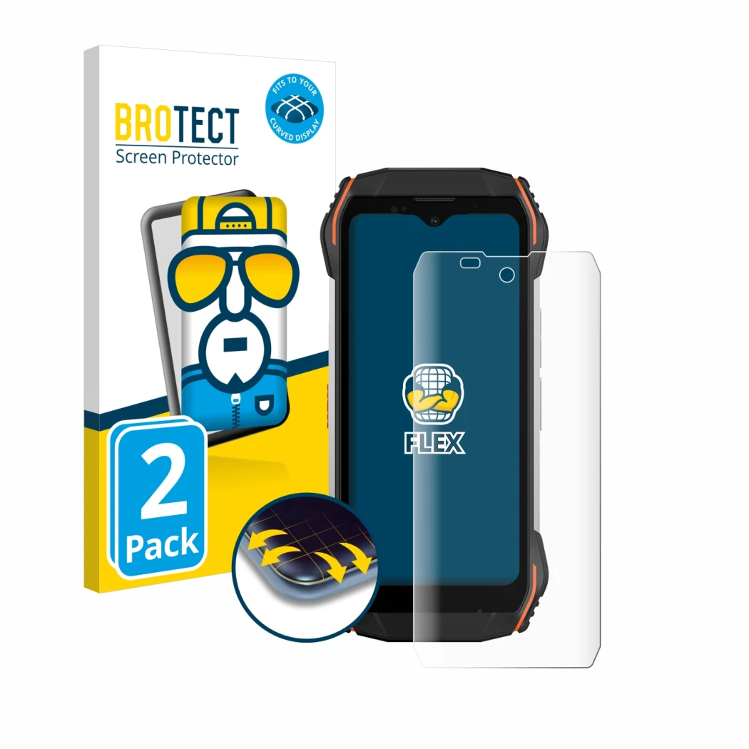 Front side of a product packaging with the brand logo BROTECT. Next to it is the device Blackview N6000 shown with the corresp