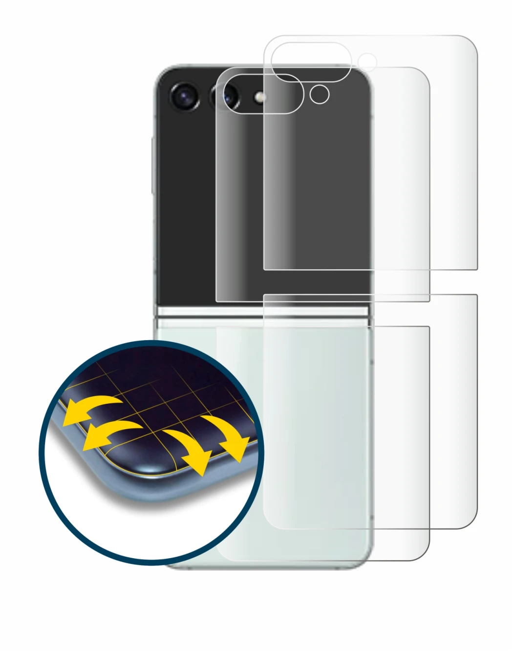 Image of the device Samsung Galaxy Z Flip 5 (Back) with a wide variety of screen protectors.