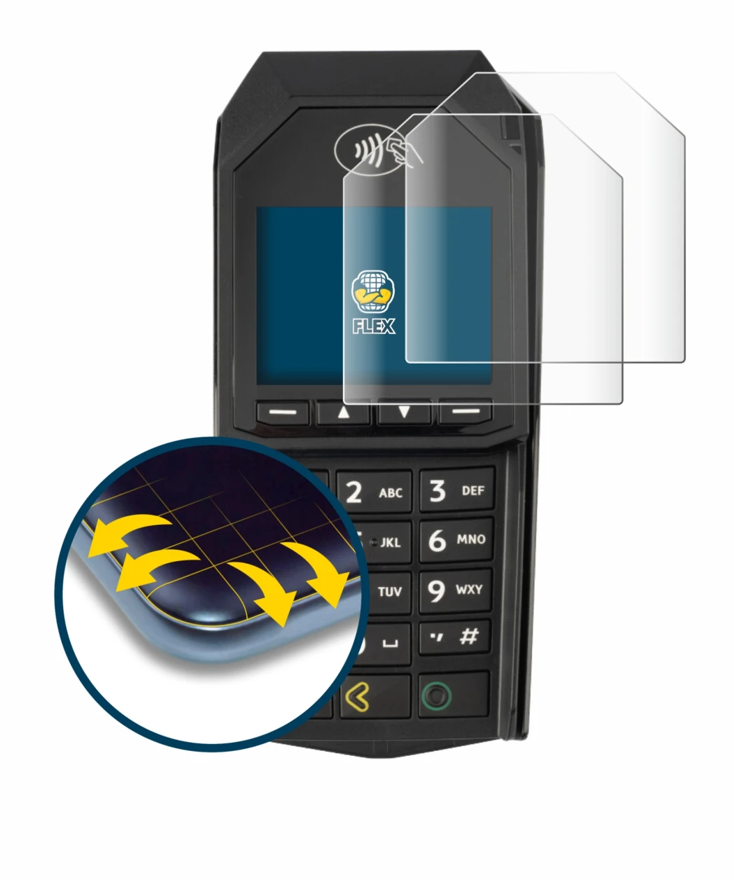 Image of the device ingenico Lane/3000 (non-touch) with a wide variety of screen protectors.