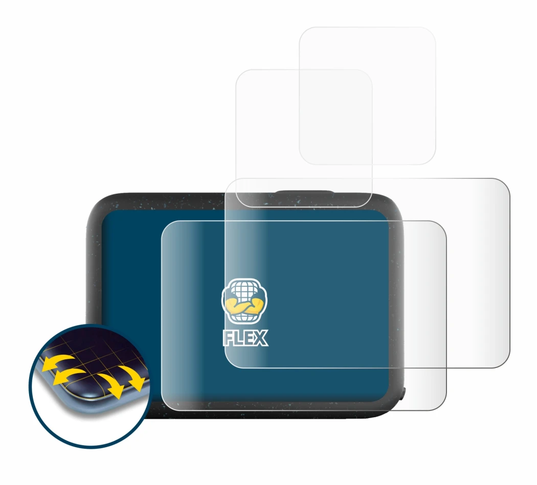 Image of the device GoPro Hero 12 Black with a wide variety of screen protectors.