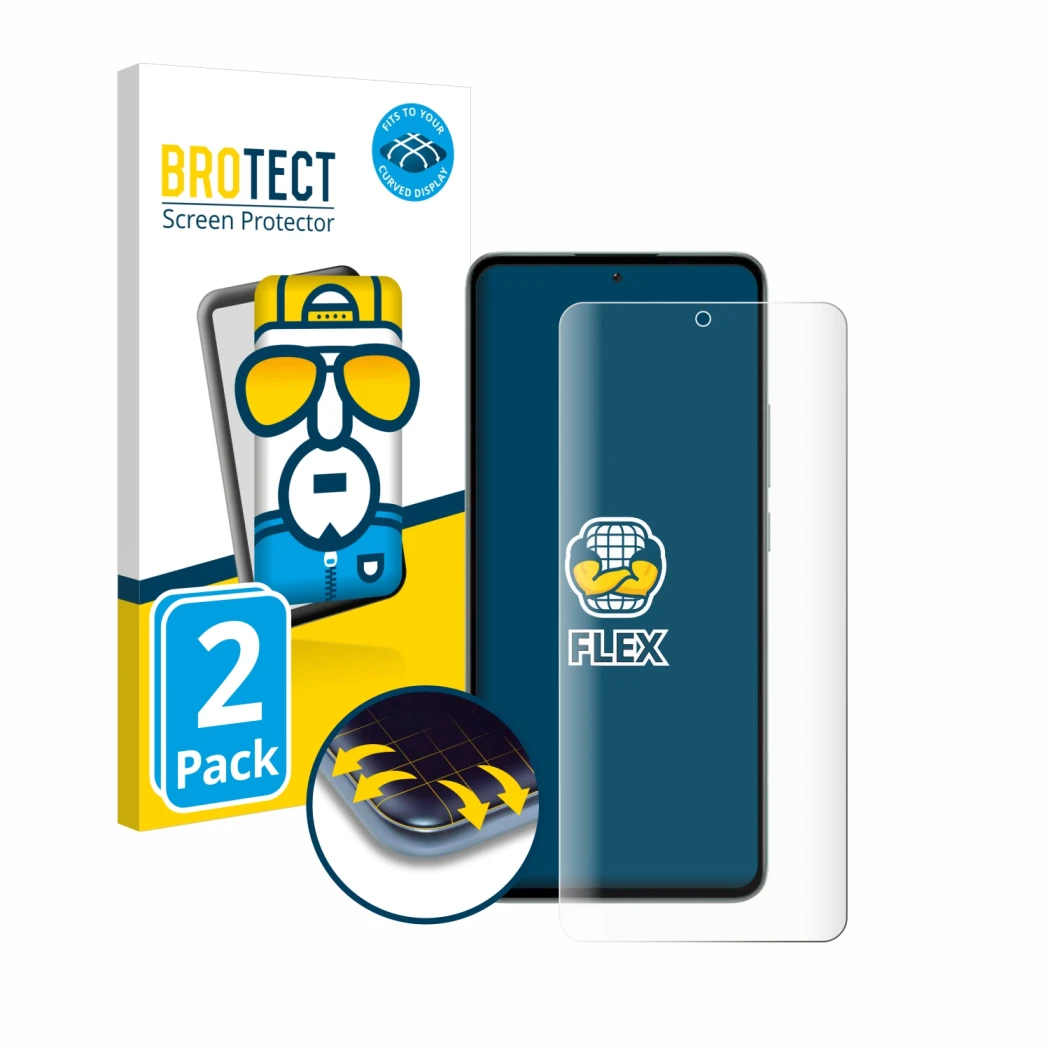 Front side of a product packaging with the brand logo BROTECT. Next to it is the device Xiaomi 13T Pro shown with the correspo