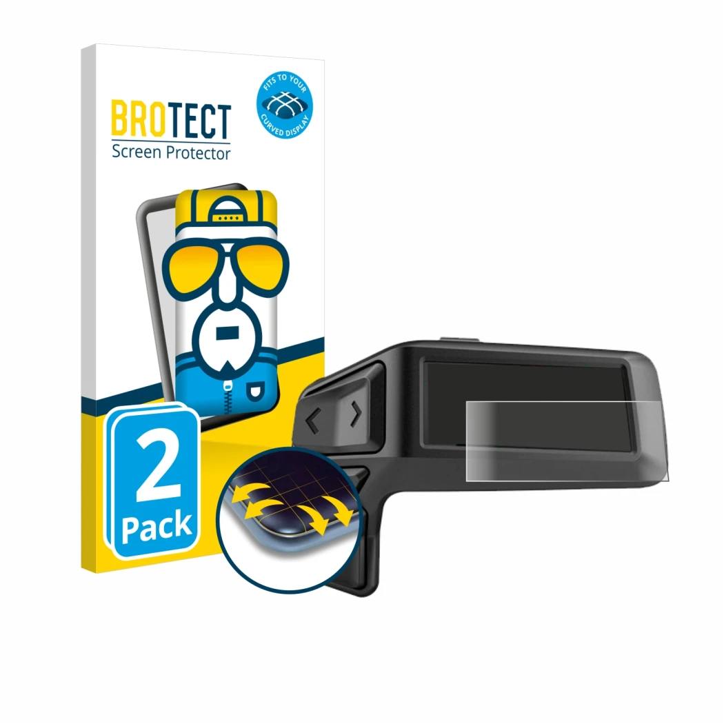 Front side of a product packaging with the brand logo BROTECT. Next to it is the device Bosch Purion 200 shown with the corres