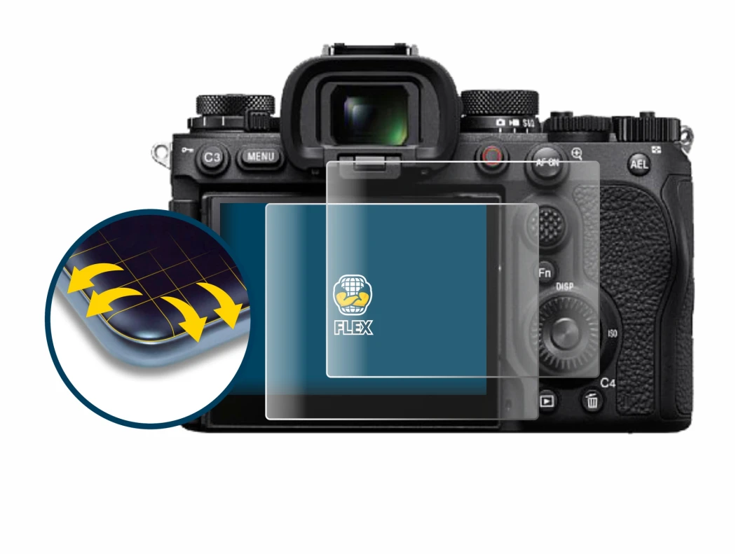 Image of the device Sony Alpha 9 III with a wide variety of screen protectors.