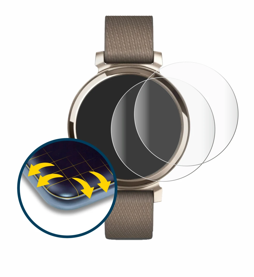 Image of the device Garmin Lily 2 with a wide variety of screen protectors.