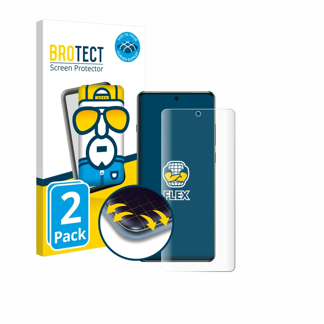 Front side of a product packaging with the brand logo BROTECT. Next to it is the device OnePlus 12R shown with the correspondi